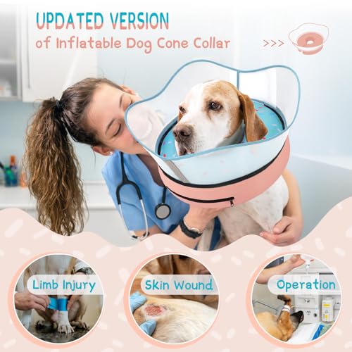 Raised Inflatable Dog Cone Collar to Stop Licking (Donut Light Blue / L(Neck 12"-16"))