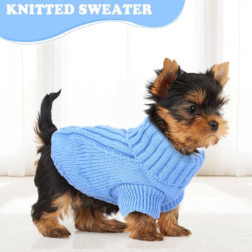 2 Pack XXS Dog Sweater for Small Teacup Dogs 1.5 (XX-Small / Cyan blue+Beige)