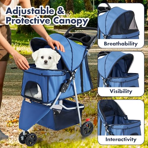 3 Wheels Pet Stroller for Small Dogs and Cats (Blue / 29.2"x17.7"x 39.4")