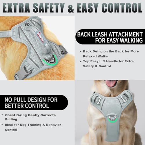 Dog Harness for Large Dogs No Pull Dog Vest ID Tag Pocket (Grey / Large)
