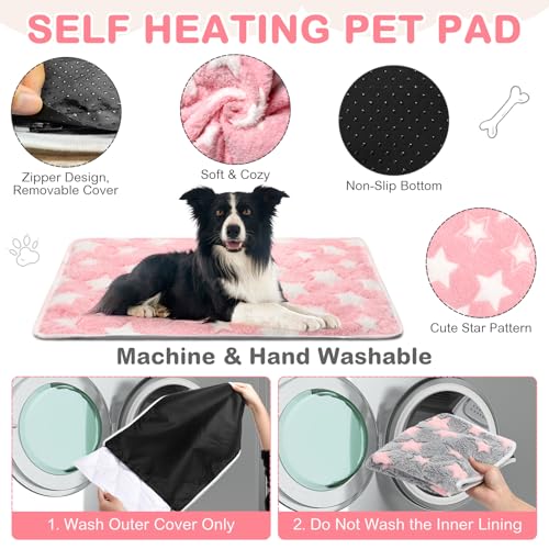 4 Pack Self Heating Cat Bed Cat Self Warming Pad with Removable Cover Extra Warm Thermal Pet Pad Washable Pet Crate Mat Anti Slip Kennel for Indoor Outdoor Pets (24 x 35 Inches)