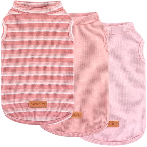 3Pack Dog Shirts Lightweight Waffle Dog Shirt for Small DogsSleeveless Dog Shirt for Small Medium Boy Girl Dogs Cozy & Breathable Pet Vest (M(Back: 13.8", Chest: 17.7", 8.8-13.2lbs) / Striped+Light Pink+Gray Pink)