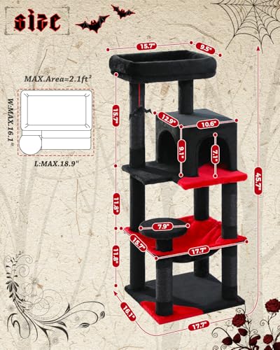 45.7" Gothic Cat Tree with Hammock (Black / 45.7in)