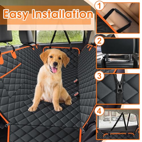 Waterproof Dog Car Seat Cover for Back Seat (Black,Orange / Small,Standard)