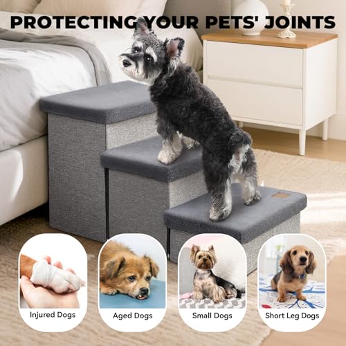Dog Stairs with Storage (Grey Furry Lids No Condo / 3)