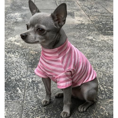 Turtleneck Dog Shirt Cute Doggie Embroidery Super Soft Dog Sweatshirt Stretchy Striped Puppy Pullover for Cats Small Medium Large Dogs (Pink Striped / X-Large)