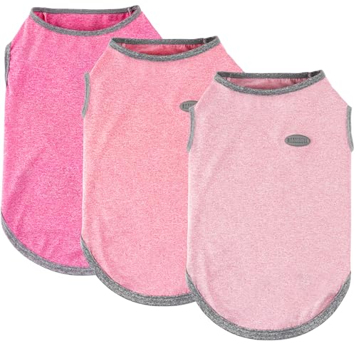 3 Pack Lightweight Sun Protection Dog Shirt Breathable Sleeveless Dog T Shirts Extra Soft Top Tank Dog Clothes for Outdoor Activities (Light Pink + Rose Pink + Peach Pink / XL (Back: 18.5",Chest: 24.4", Neck 16.5"))