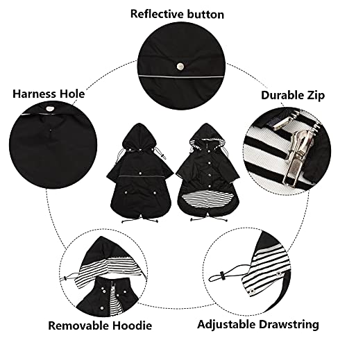 Dog Zip Up Raincoat with Reflective Buttons (X-Small / Black)
