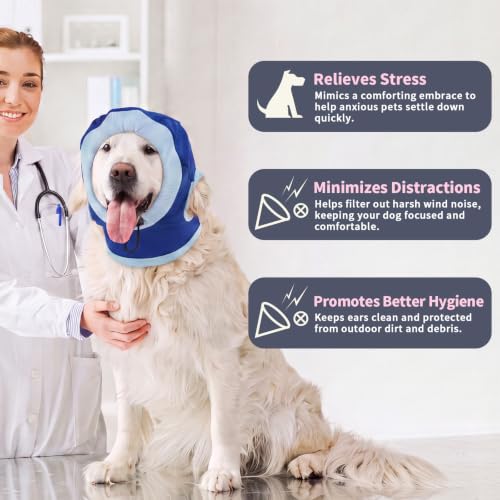 Dog Ear Muffs for Noise Protection No Shake Ear Wrap for Dogs (Blue / Medium)
