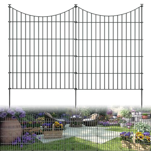 10 Panel No Dig Metal Garden Fence 32"H x 23.6'L Dog Fence Outdoor for Yard (10pc 23.6 ft(L) X 32 in(H)-Concave)