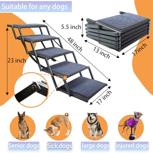 Dog Ramp for Car Truck and SUV Dog Stairs for Large Dogs Folding Pet Stairs with Non (5 Steps)