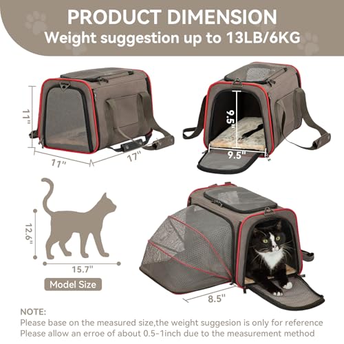 Expandable Cat Carrier Dog Carriers (17.0"L x 11.0"W x 11.0"H / Gray brown)