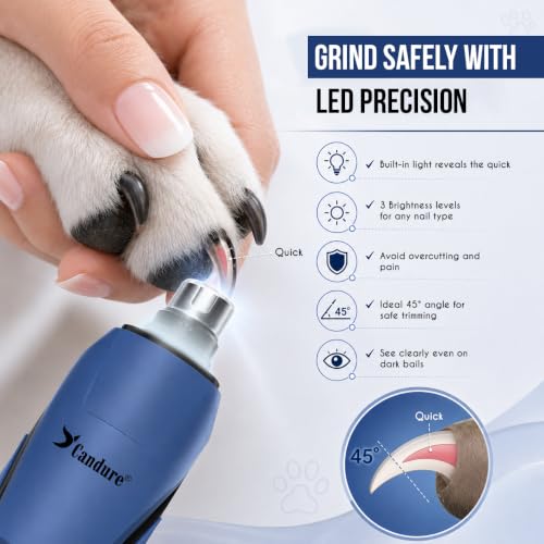 Whisper Quiet Dog Nail Grinder with 360 Degree LED Light (Dark Blue)