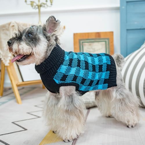 Dog Sweaters for Large Medium Small Dogs (S/M - Chest 19", Back 14" / Blue&Black)