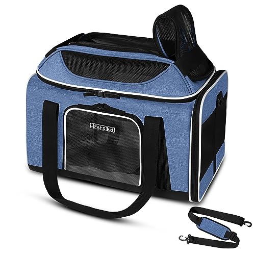 Top Expandable Small Pet Carrier 18"x13"x9.5" Airline Approved (18.0"L x 13.0"W x 9.5"H / Blue)