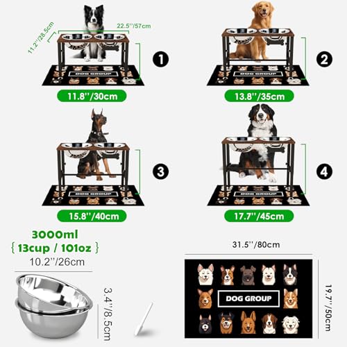 Elevated Dog Bowls with Mat for Large & Extra Large Dogs (Brown-3L)