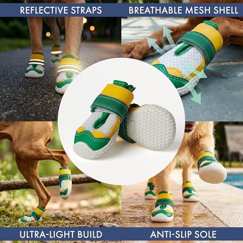 365 Dog Shoes (Green Yellow / Size 8: 3"x3.35"(W*L) (Pack of 4))