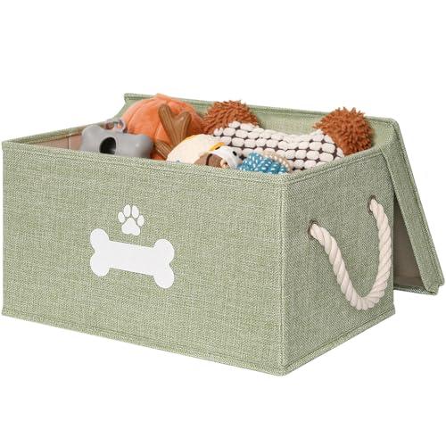 Dog Toy Basket with Lid (Green / Medium)