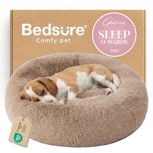 Calming Dog Bed Medium Large Size Dogs Washable Pet Bed (33"L x 33"W x 8"Th / Camel)