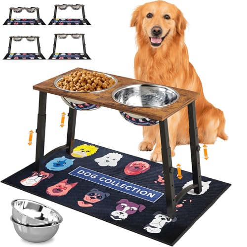 Elevated Dog Bowls for Large Extra Large Dogs with Mat (H:11.8-18.8", 101oz Bowls & Mat)