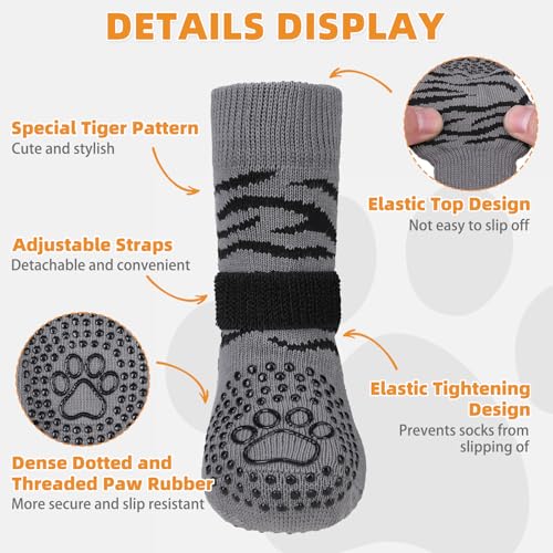Anti Slip Dog Socks for Hot (Tiger Grey / Small)