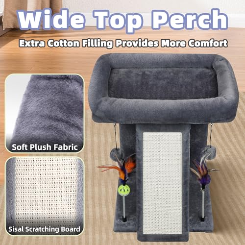 Cat Tree Tower with Cat Scratching Post for Indoor Cats (Grey)