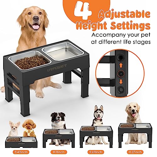Raised Dog Bowls 4 Height Adjustable Elevated Bowl Stand (Carbon Black)