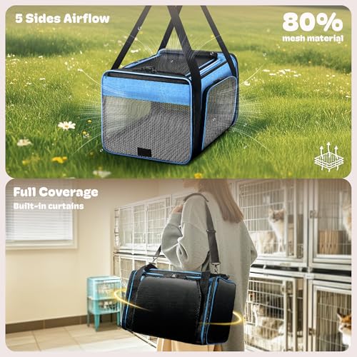 Top and 2 Sides Expandable Pet Carrier 17x11x9.5 TSA Airline Approved (Blue / 17.0"L x 11.0"W x 9.5"H)