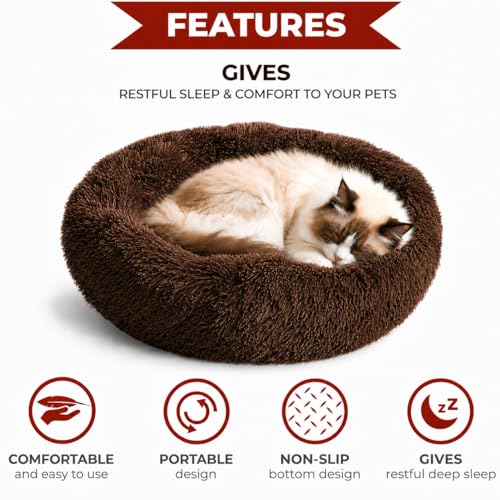 Cat Beds for Indoor Cats & Small Dog (Chocolate / 23.00" x 23.00" x 7.00")
