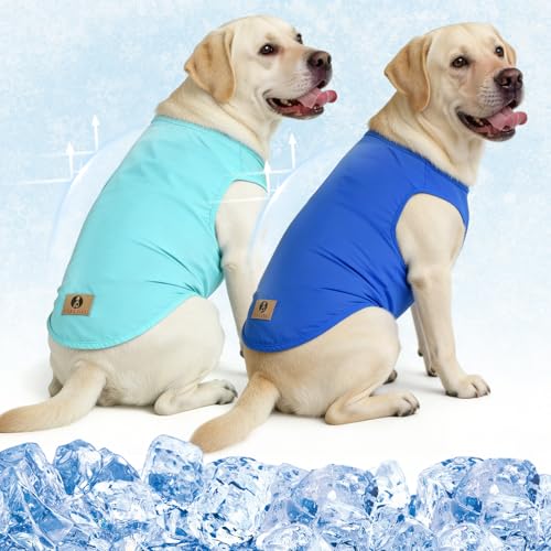 Cooling Sunblock Dog Clothes for Large Dogs (Blue & Light Green / Large(Chest 24", Back 17"))