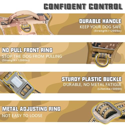 Dog Harness for Small Medium Dogs (Camo - Desert Camo / S(Neck:14-21",Chest:20-31"),18-35 lbs)