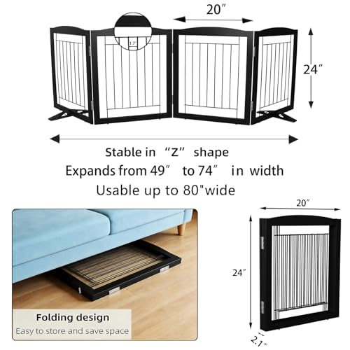 Freestanding Dog Fence Indoor (Black / 【4 Panels】80''w x 24''h)