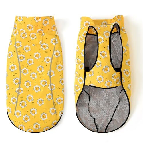Dog Raincoat Adjustable Waterproof Reflective Rain Jacket for Small Medium Large Dogs (XXS Chest 16"-19" / Yellow Sun)