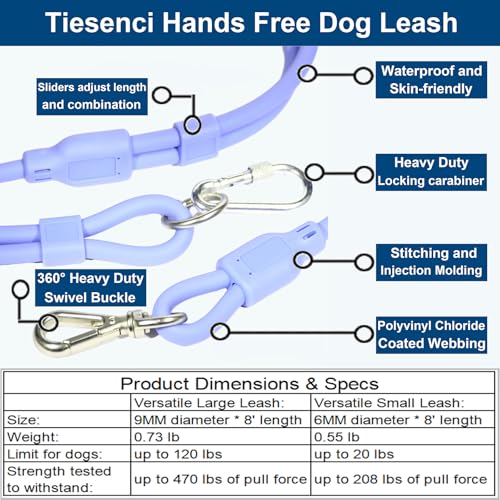 9-in-1 Hands Free Dog Leash Crossbody/Waist Blush Small Dogs (Flesh Pink / Small - 6mm Diameter - 6-20lbs)