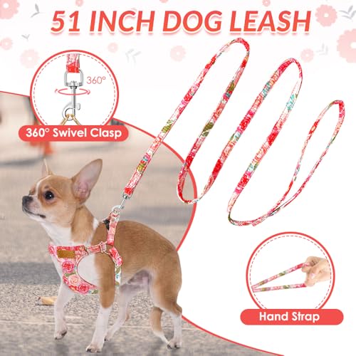 No Pull Dog Harness with Leash for Small Medium Dogs (Small(11-17.5lb) / Pink Rose)