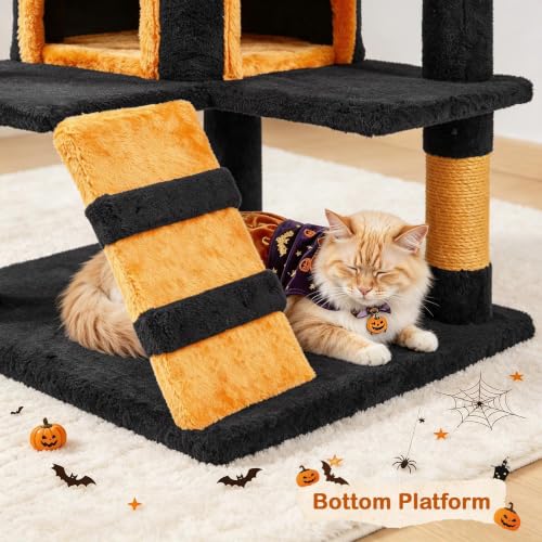 54in Gothic Cat Tree (Black/Pumpkin Orange / 54in)