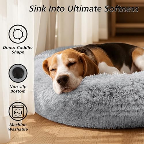 Calming Dog Bed Medium Size Dog (01 - Smoke Grey / 27.0"L x 27.0"W x 8.0"Th)