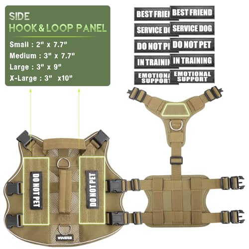 Tactical Molle Vest Mesh Dog Harness with 10 Removale Pet Patches (Large / Brown)