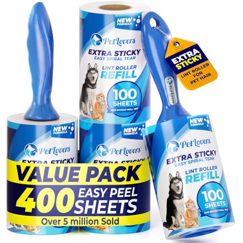 Extra Sticky Lint Roller Ultimate Value Set 400 Sheets for Pet Hair Removal