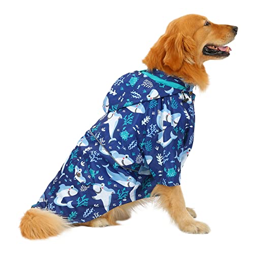 Premium 2 Layer Zip Dog Raincoat Poncho w (XXX-Large / Sharks)
