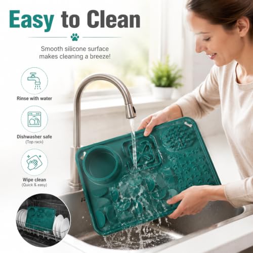 Silicone Dog Slow Feeder Lick Mat with Suction Cups (dark green)