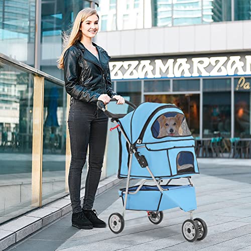 3 Wheel Foldable Pet Stroller (Blue / 3 Wheels)