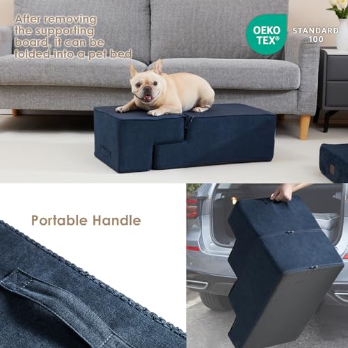 Dog Stairs for Bed 18" H (Navy / Standard 15" x 24" x 18")