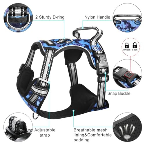 Dog Harness No Pull (Medium / Blue Camo)