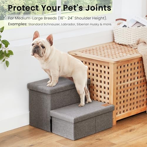 Dog Stairs for High Bed (Solid Grey / 19" X 17" X 13" H)
