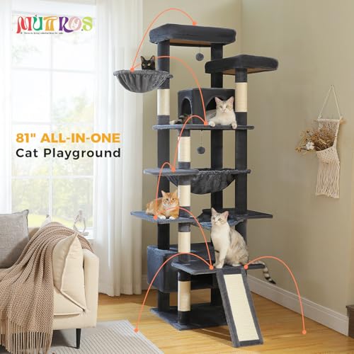 81" Heavy Duty Cat Tree for Large Cats (Dark Grey / 81in)