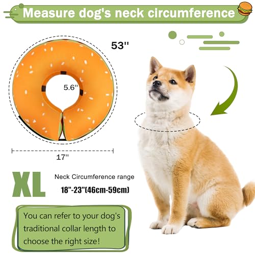Inflatable Dog Cone Collar for Large Medium Small Dogs (Hamburger / XL（neck 18"-23"）)
