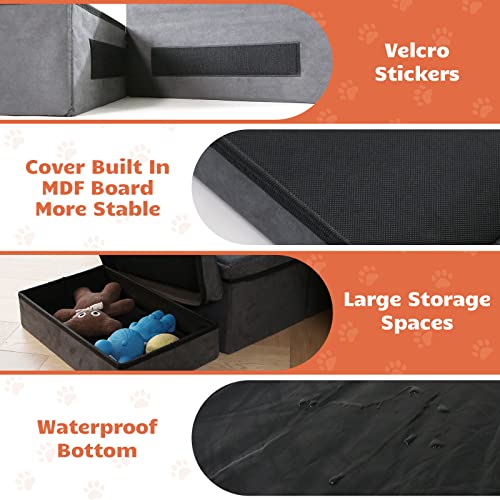 Foldable Dog Stairs with Storage (Dark Gray Suede)