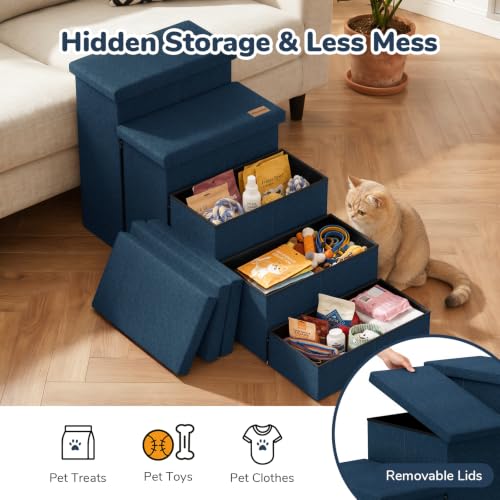 5 Step Wide Dog Stairs with Storage 23" H (Navy Blue / 50"D x 17"W x 23"H)