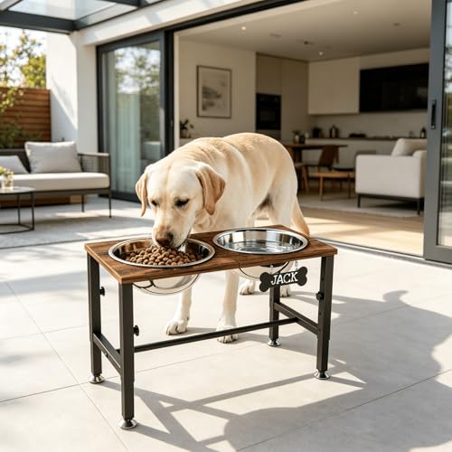 Elevated Dog Bowls with Mat for Large & Extra Large Dogs (Brown-3L)